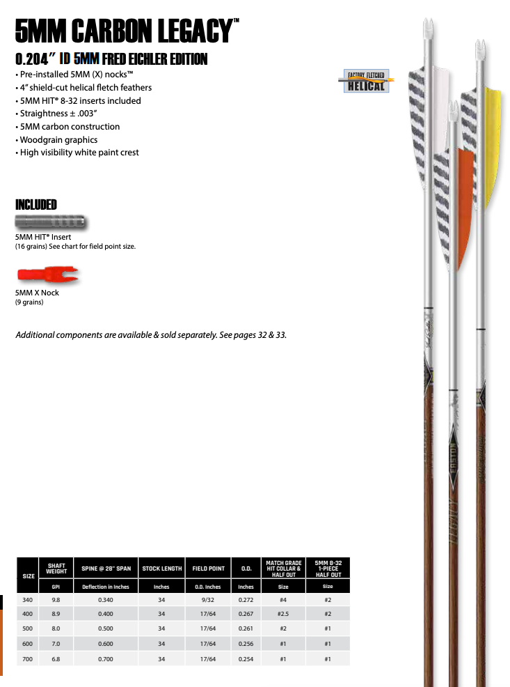 Easton 5mm Carbon Legacy Arrow Fred Eichler Edition (Fletched W/Feathers)-Canada Archery Online