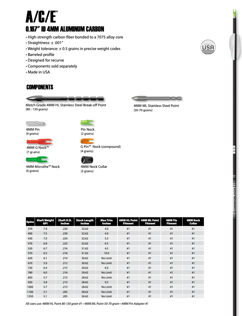 Easton A/C/E Arrow (shafts)-Canada Archery Online