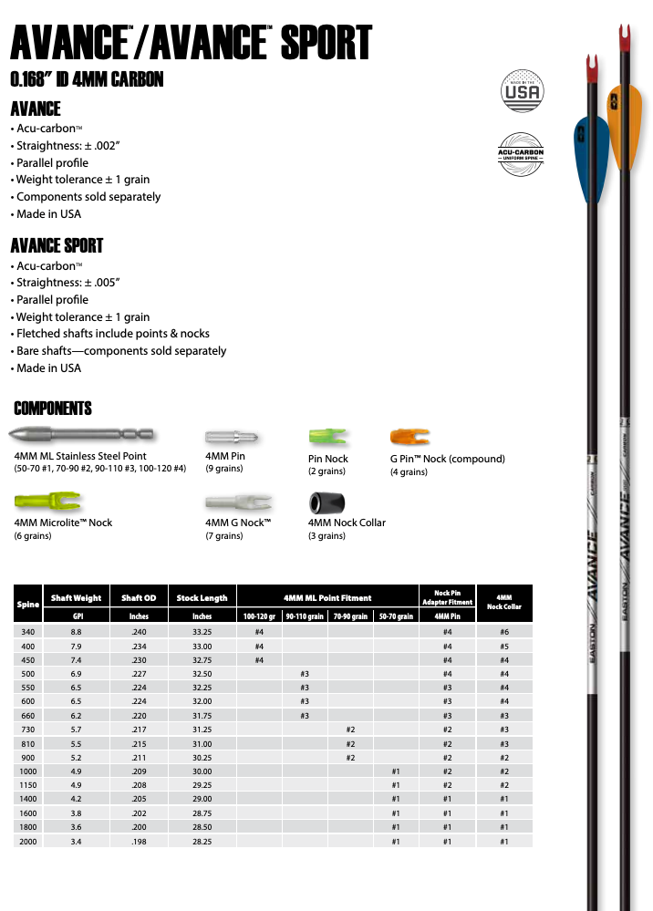 Easton Avance Sport Arrow (shafts)-Canada Archery Online