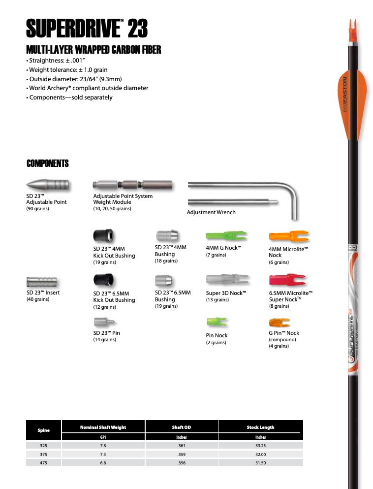 Easton SuperDrive 23 Arrow (shafts)-Canada Archery Online