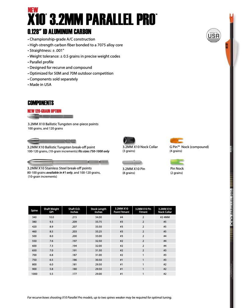 Easton X10 Parallel Pro 3.2mm Arrow (shafts)-Canada Archery Online