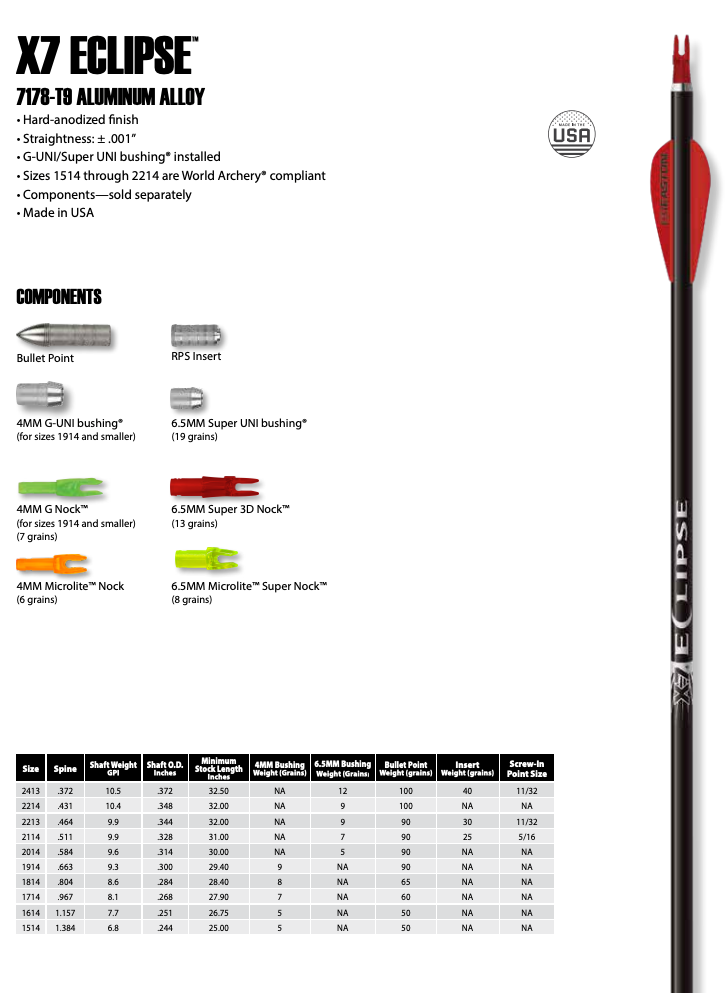 Easton X7 Eclipse Arrow (shafts)-Canada Archery Online