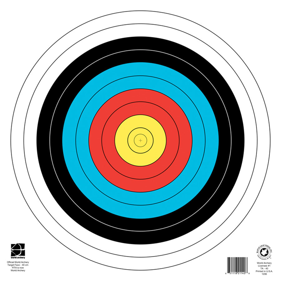 Maple Leaf Official World Archery 40cm, 10 Ring, Target Face (TA-40)-Canada Archery Online