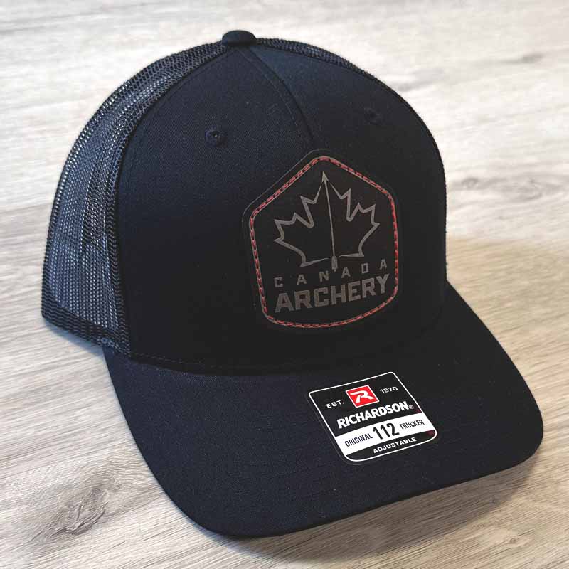 Canada Archery Leather Patch Hat Black/Red Stitching — Canada Archery
