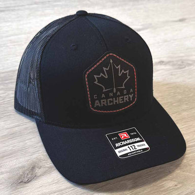 Canada Archery Leather Patch Hat - Black/Red Stitching-Canada Archery Online