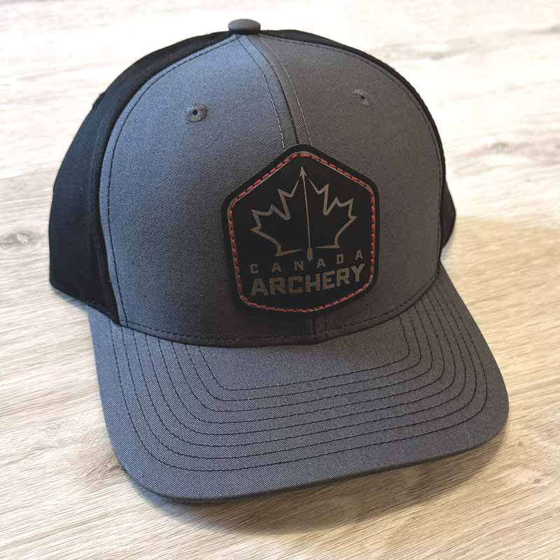 Canada Archery Leather Patch Hat - Charcoal/Red Stitching-Canada Archery Online